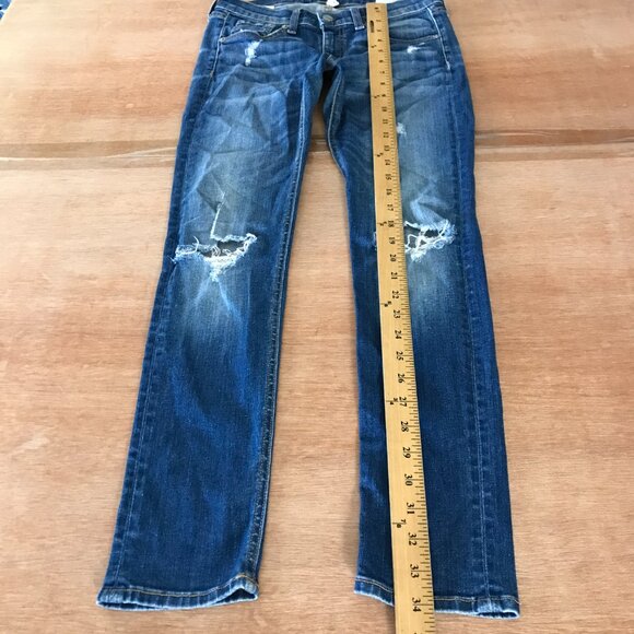 Rag & Bone Capri Skinny Jeans Women 26 Blue Low Rise Distressed Dark Wash - Picture 5 of 13